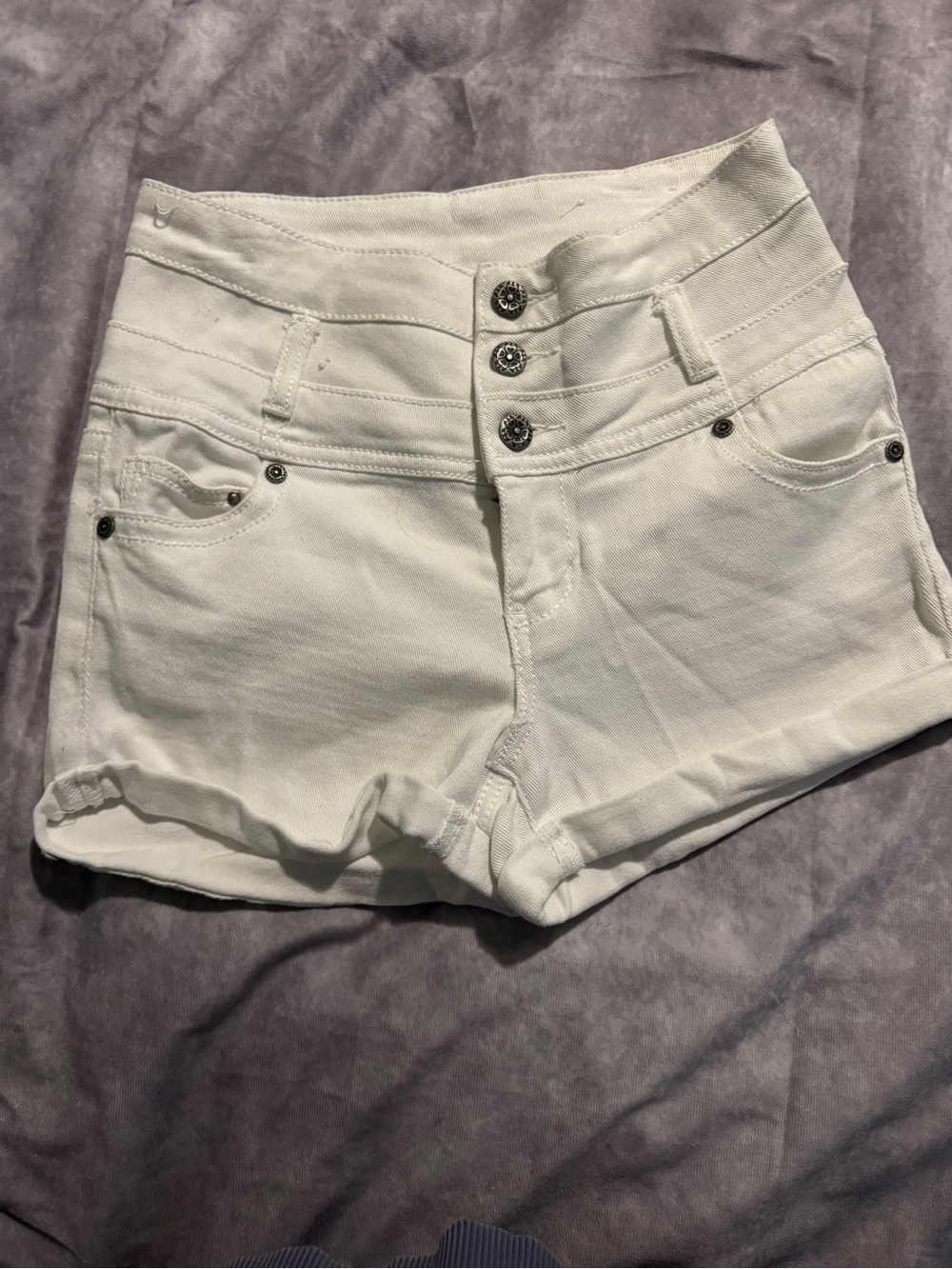 Kiss White High-Rise Button-Front Denim Shorts